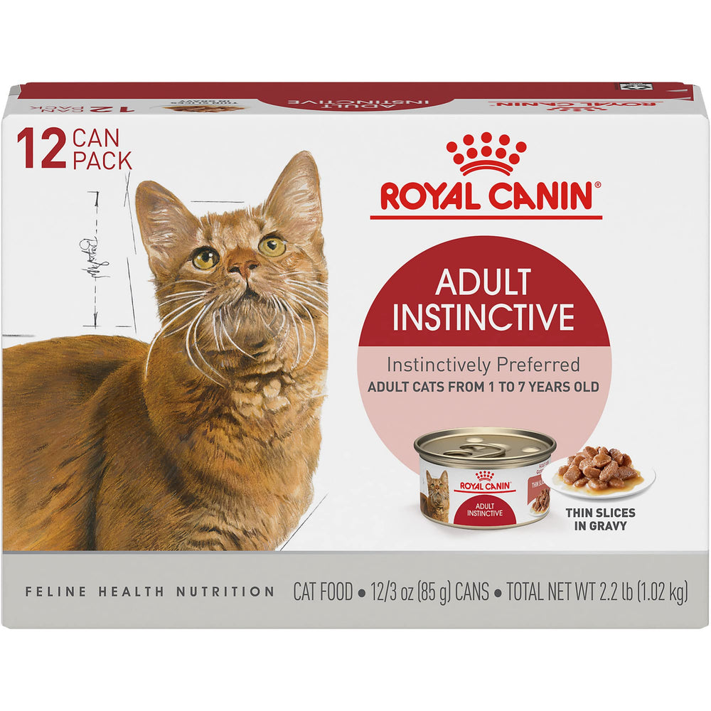 ROYAL CANIN front view of pack of 12 cans showing product and benefit of consistent nutrition
