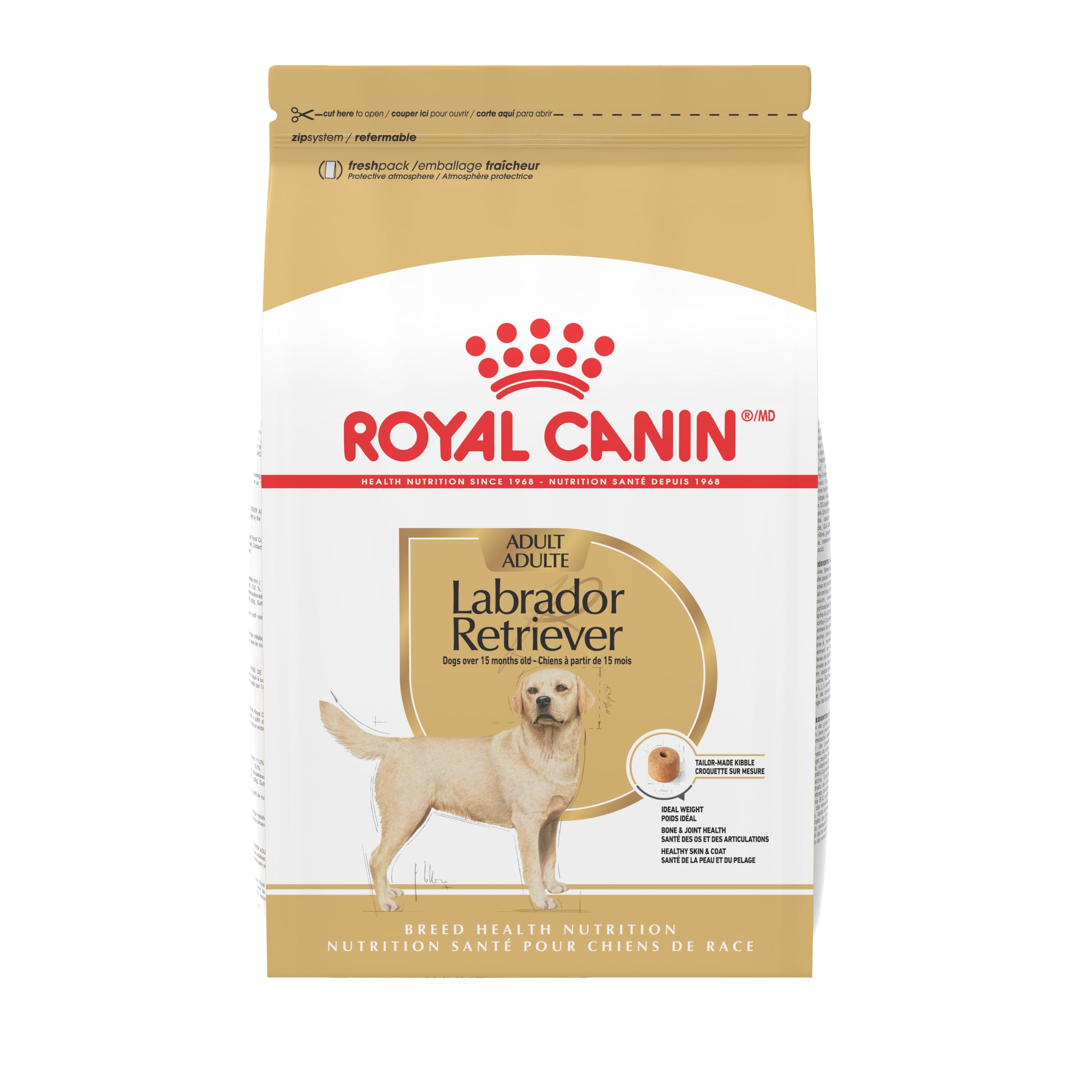 ROYAL CANIN front bag view showing product and breed focus benefits