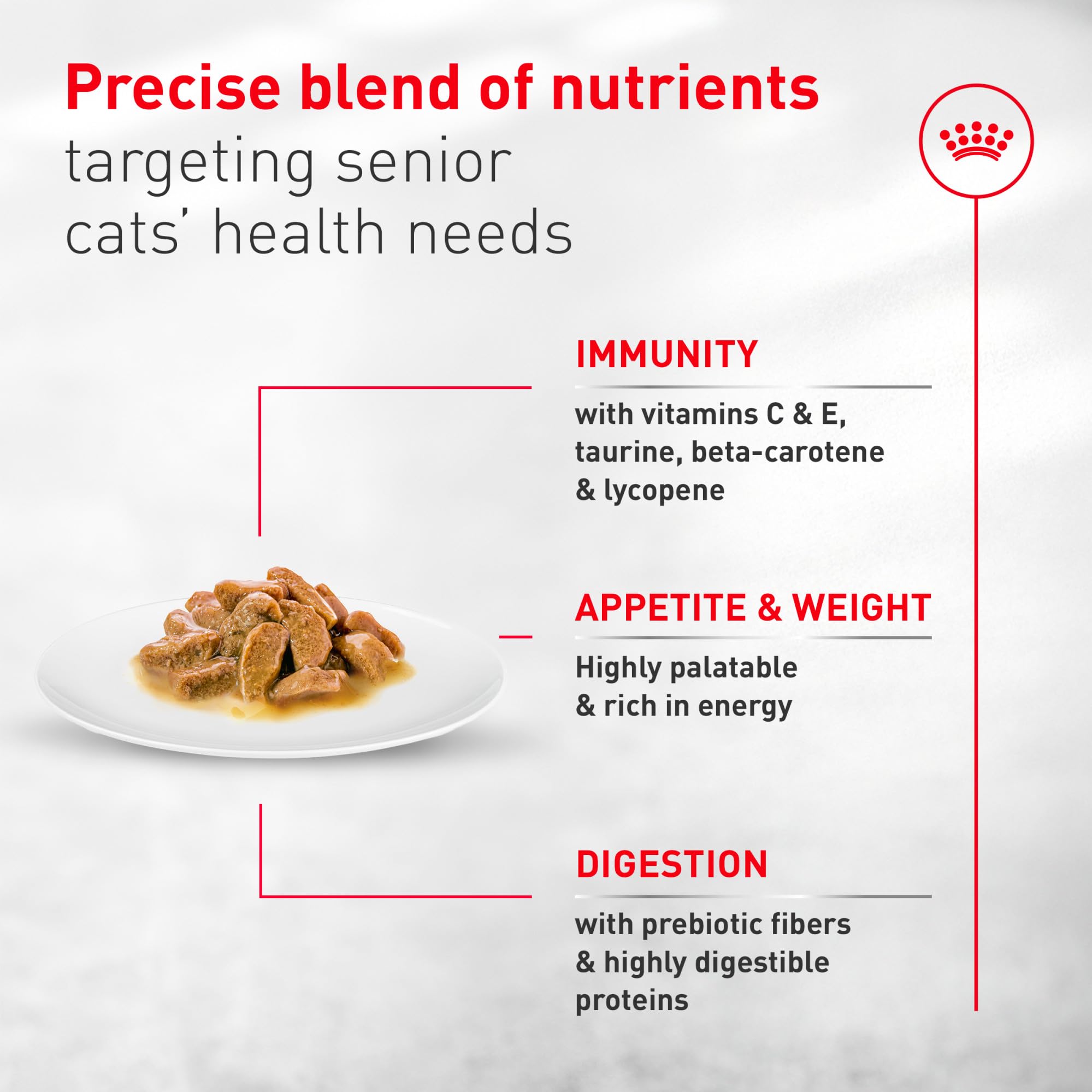ROYAL CANIN close-up of soft slices and gravy showing easy-to-chew benefit