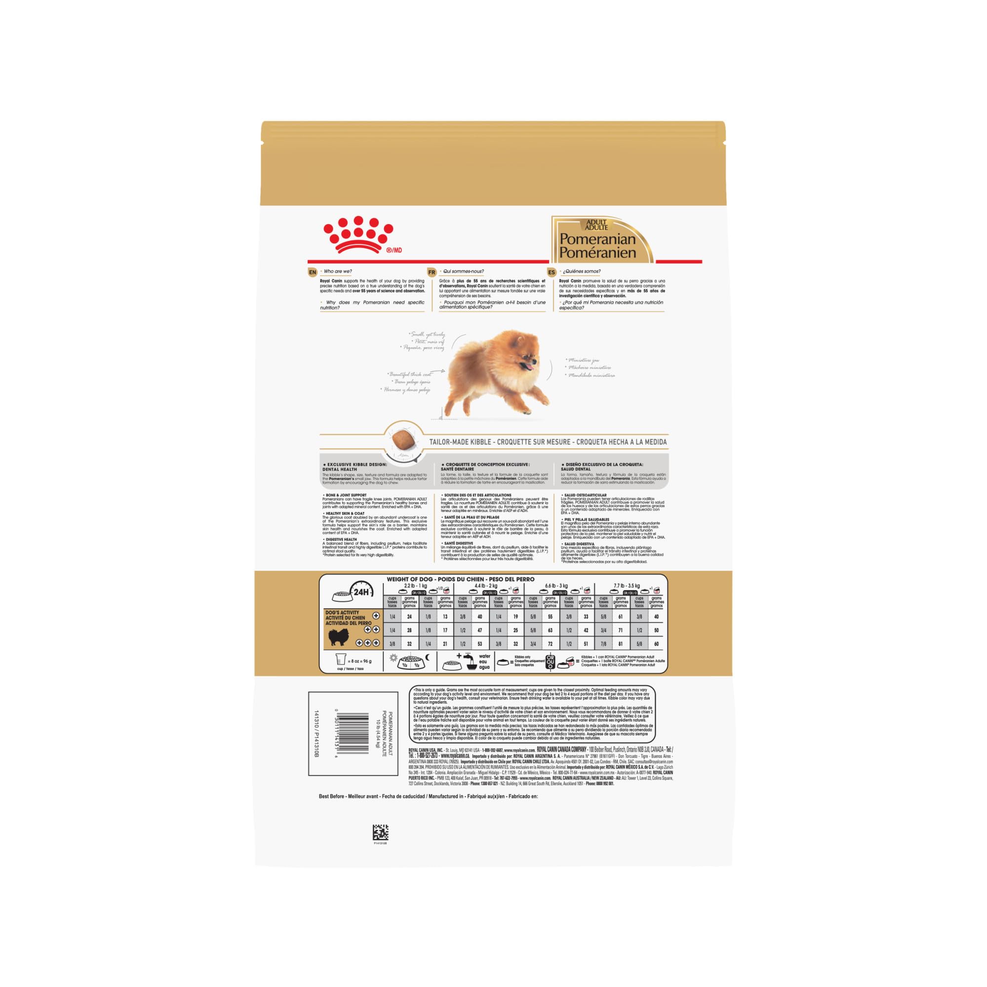Royal Canin 2.5 lb bag on scale showing accurate weight and convenient portioning benefit