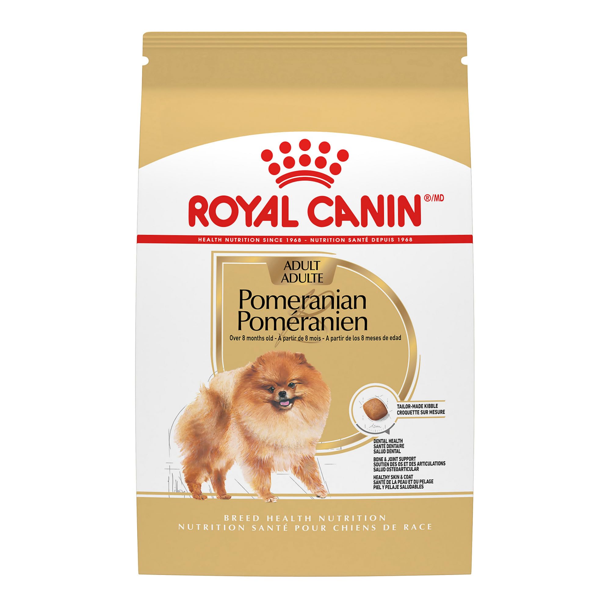 ROYAL CANIN front packaging showing 10 lb bag and breed label benefits