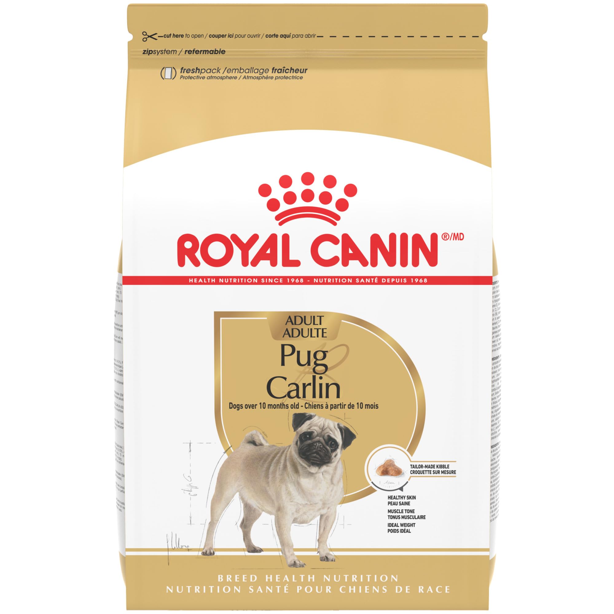 ROYAL CANIN front of bag view showing breed-specific benefits
