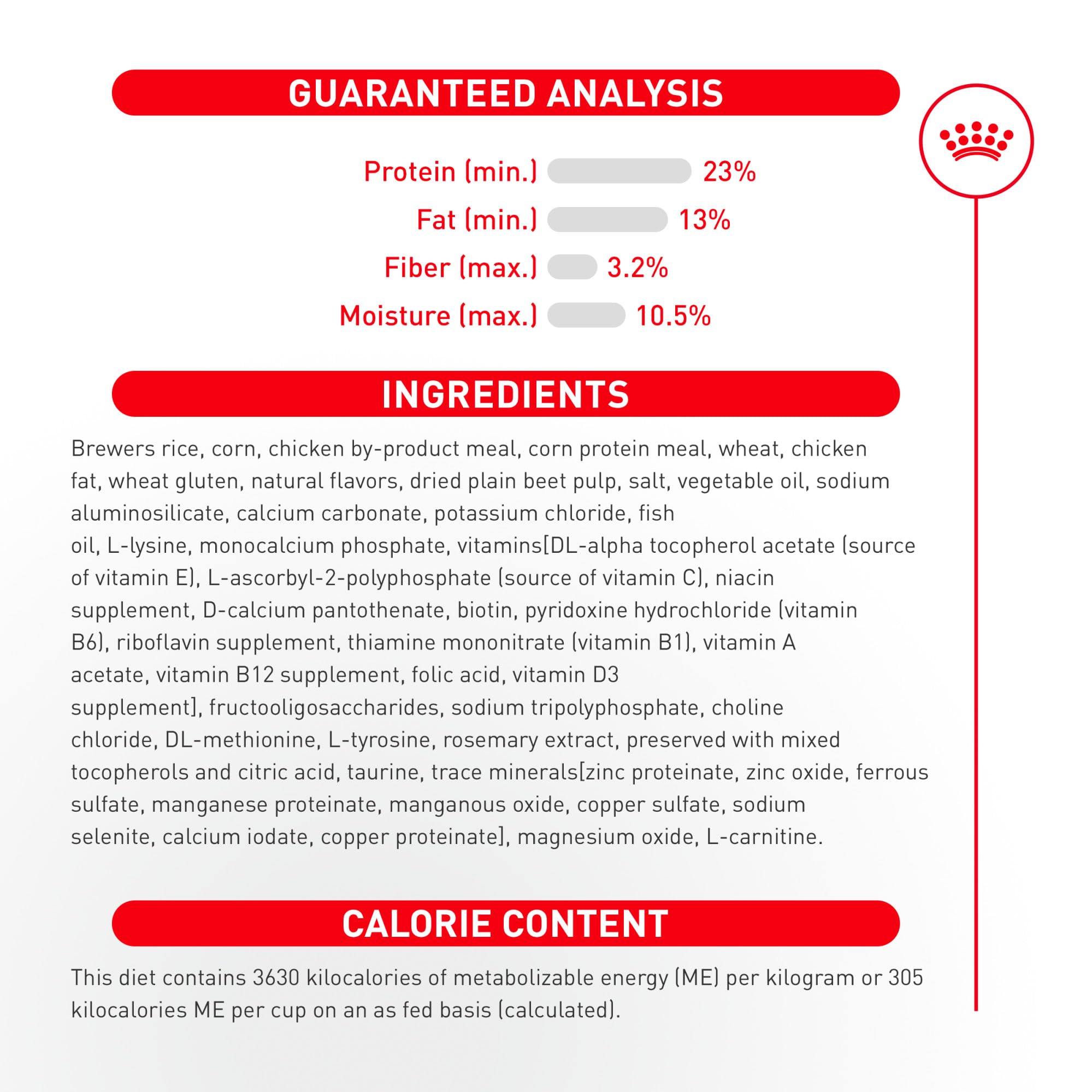 ROYAL CANIN open bag displaying texture and kibble count