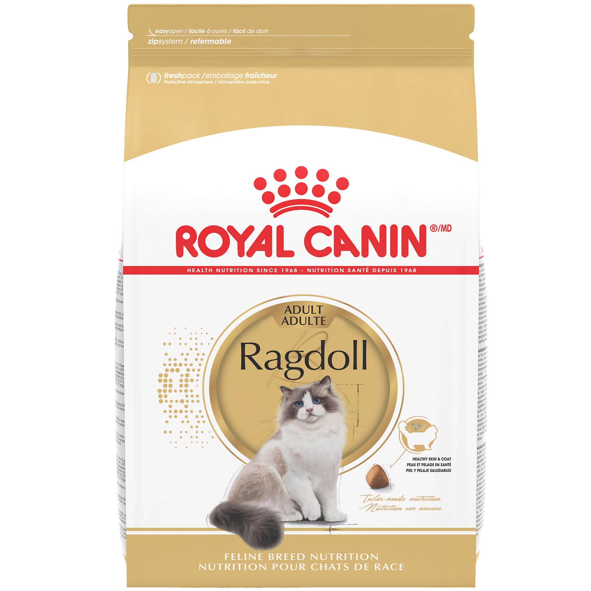 ROYAL CANIN front packaging of 7 lb Ragdoll adult formula shows clear breed label and benefits