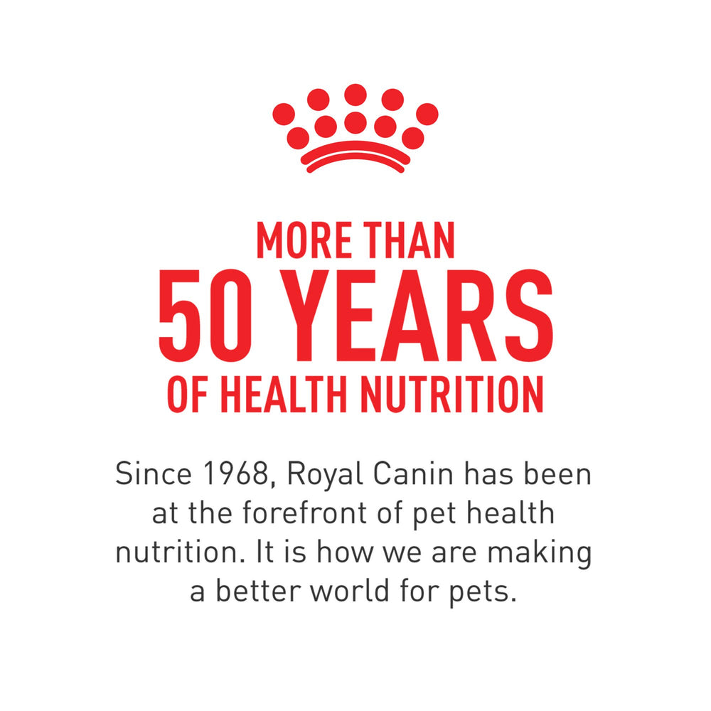 ROYAL CANIN 7 lb bag next to household scale showing product size and storage footprint