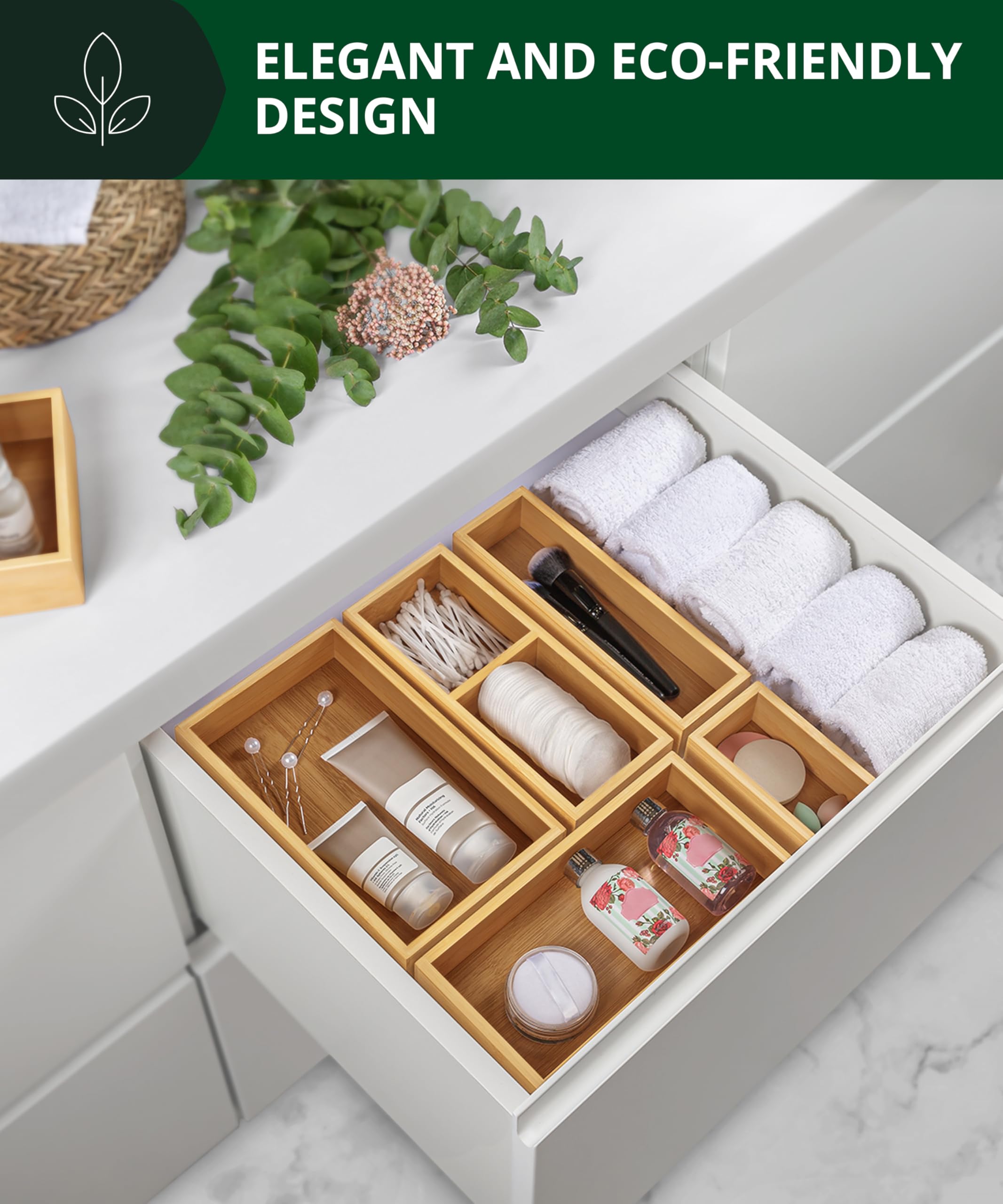 ROYAL CRAFT WOOD trays on bathroom counter organizing makeup and brushes benefit