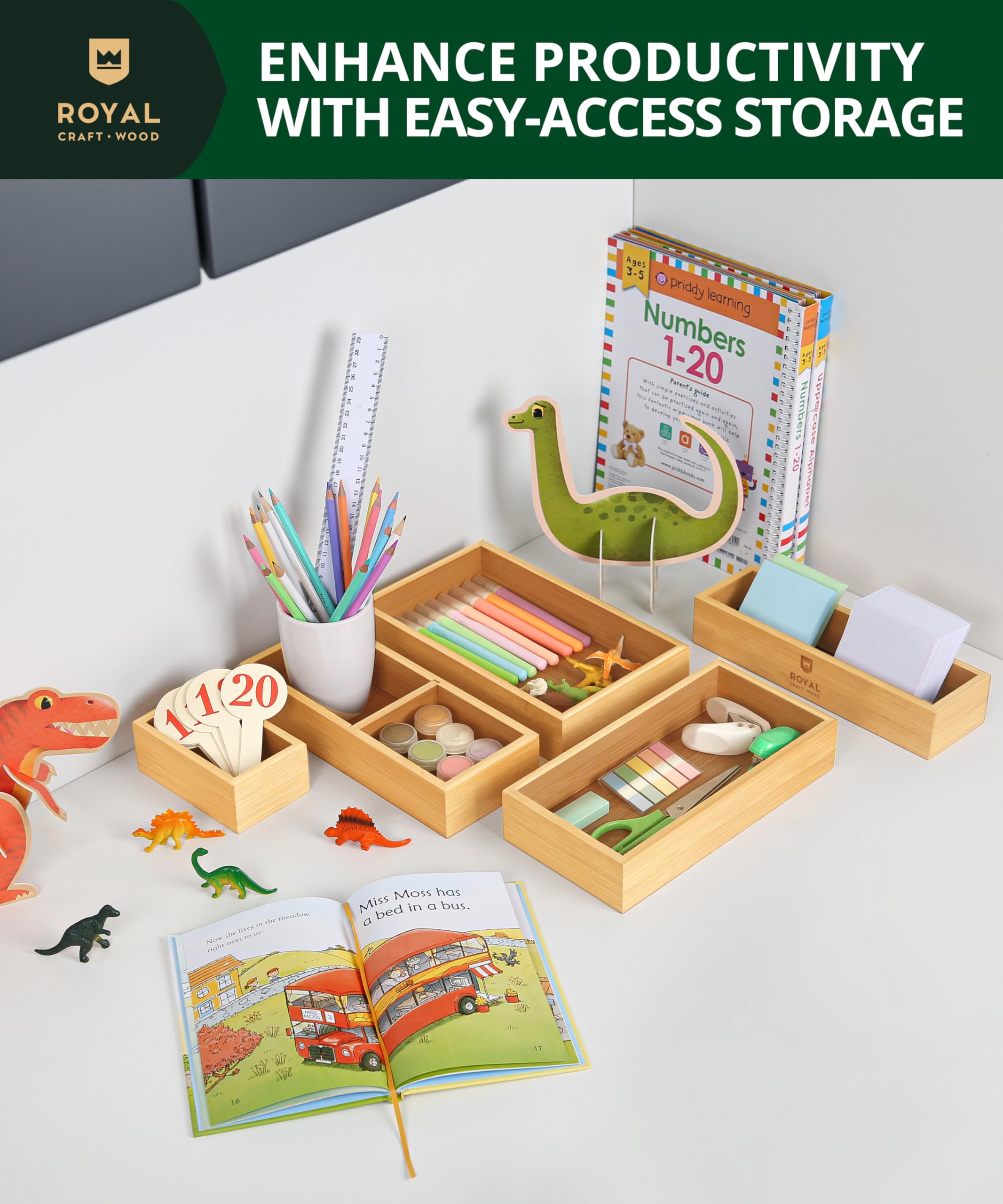 ROYAL CRAFT WOOD layout showing varied tray sizes for customizable organization