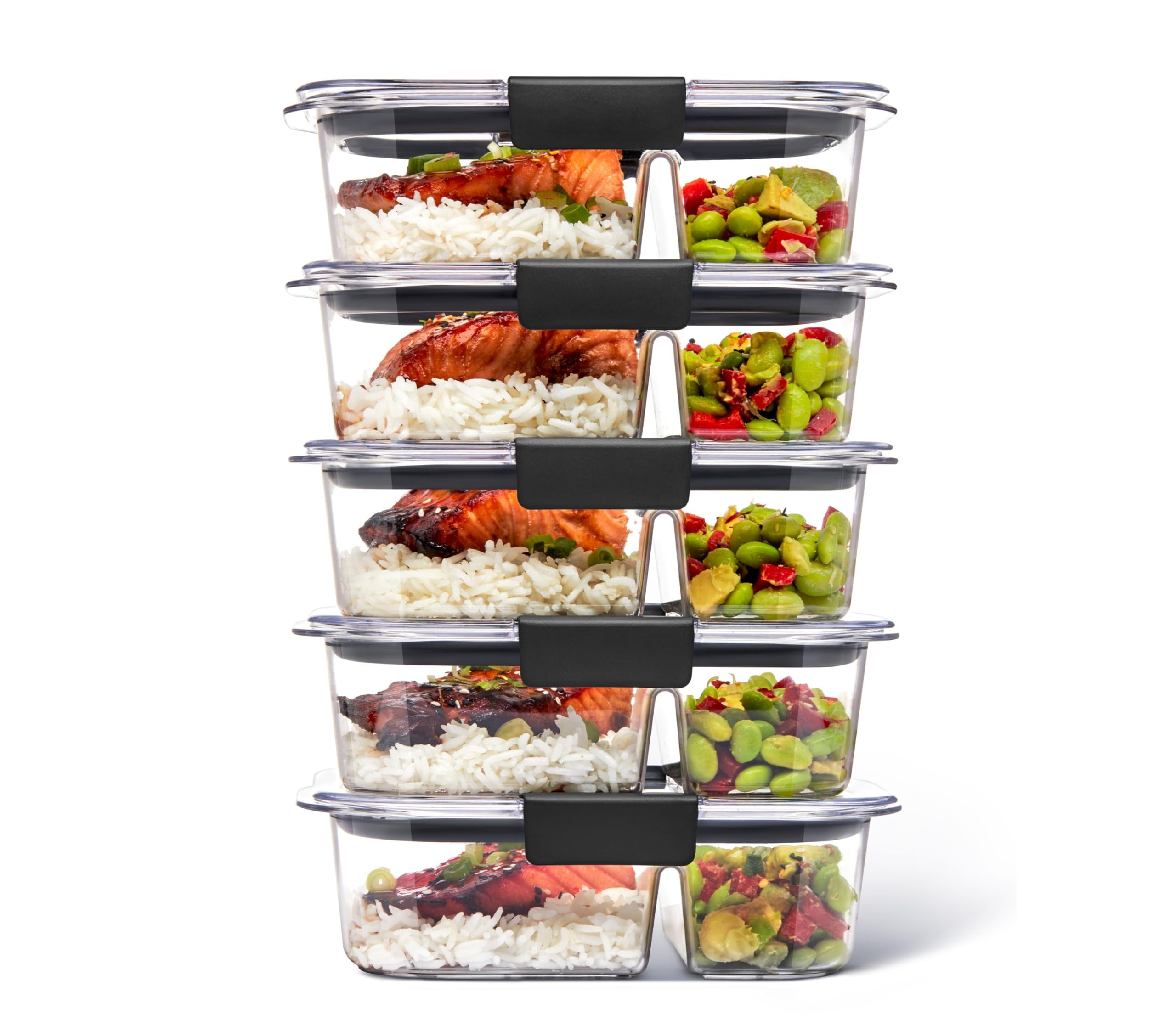 Rubbermaid Brilliance front view showing clear base and grey latches for easy identification