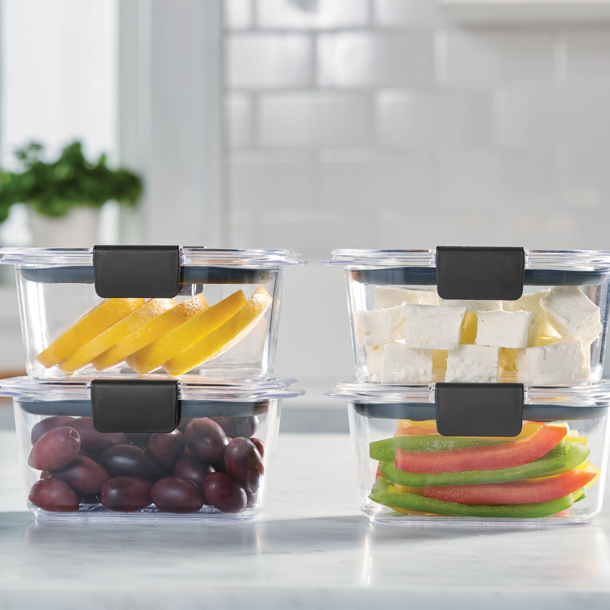Rubbermaid Brilliance stacked in fridge demonstrating space‑saving modular storage