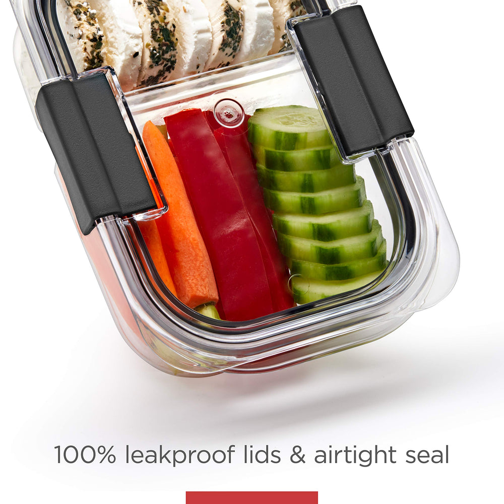 Rubbermaid Brilliance stacked in fridge demonstrating modular stacking and space-saving