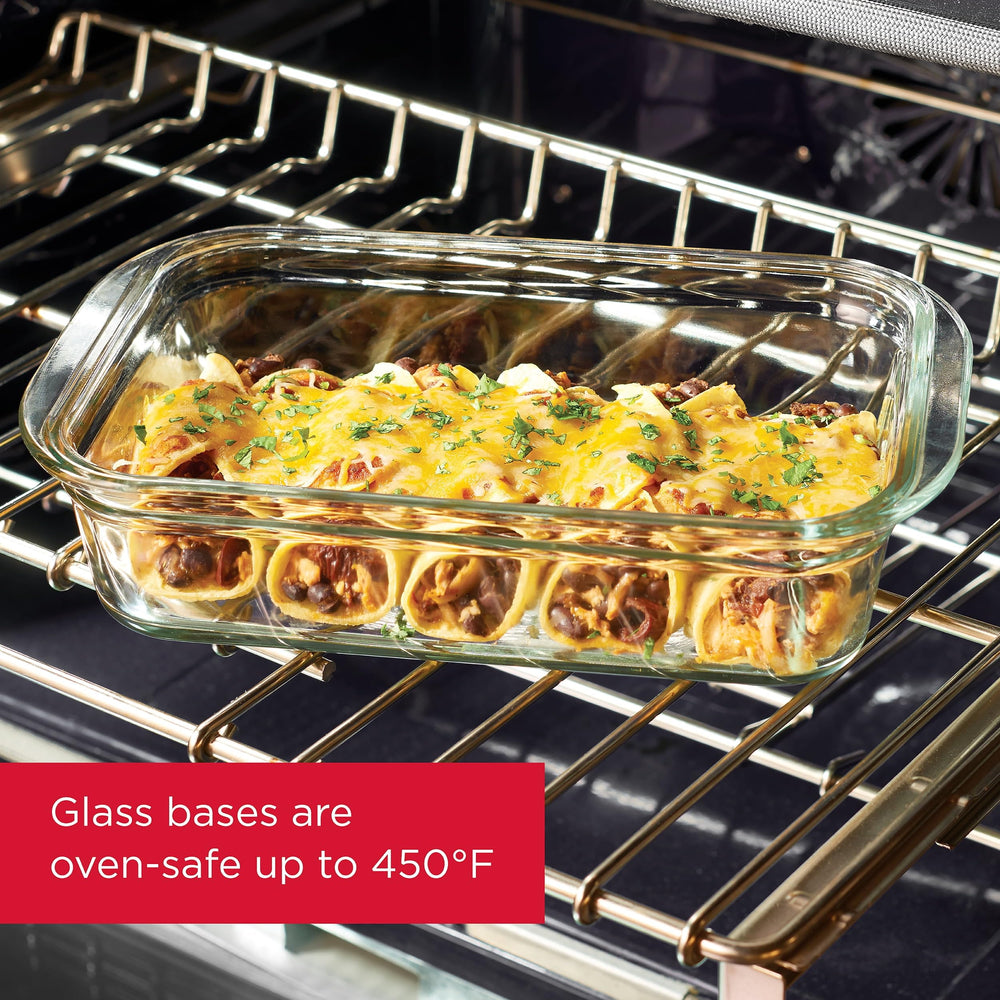 Rubbermaid Brilliance stacked containers in fridge maximizing space