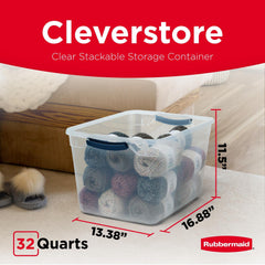 Close-up of Rubbermaid Cleverstore lay-flat latch securing lid for stable stacking