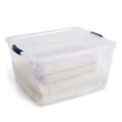 Rubbermaid clear bin with visible contents for quick identifying items
