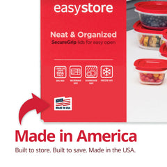 Rubbermaid stacked containers inside fridge showing neat, space-saving benefit
