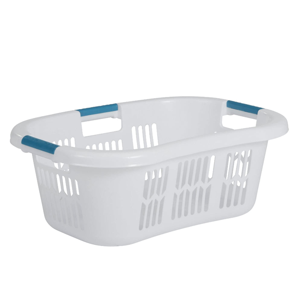 Rubbermaid front view of hip-hugger basket showing shape and capacity benefit