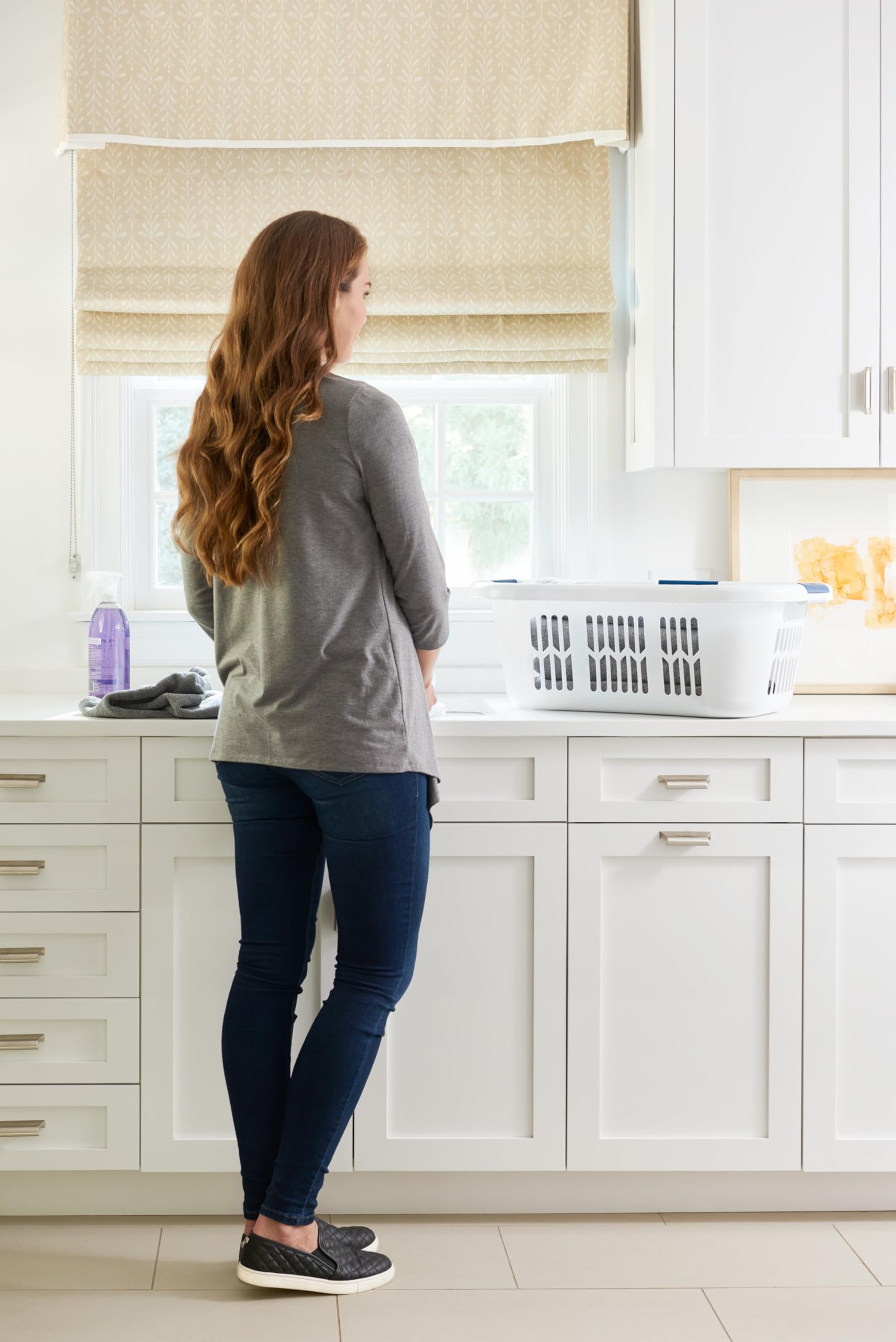 Two Rubbermaid hip-huggers stacked to save closet and dorm space