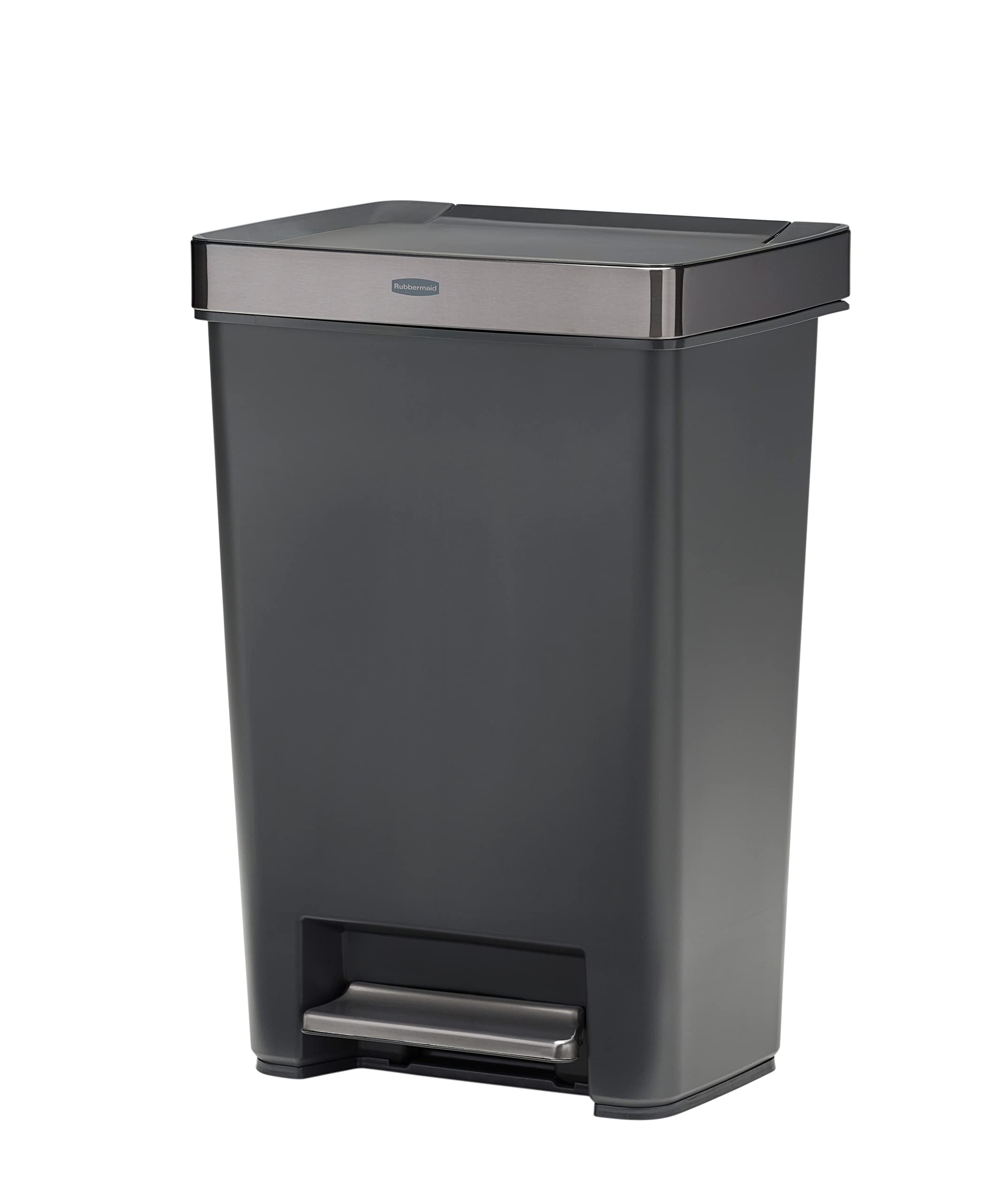 Rubbermaid front view showing charcoal finish and sleek profile for modern kitchens