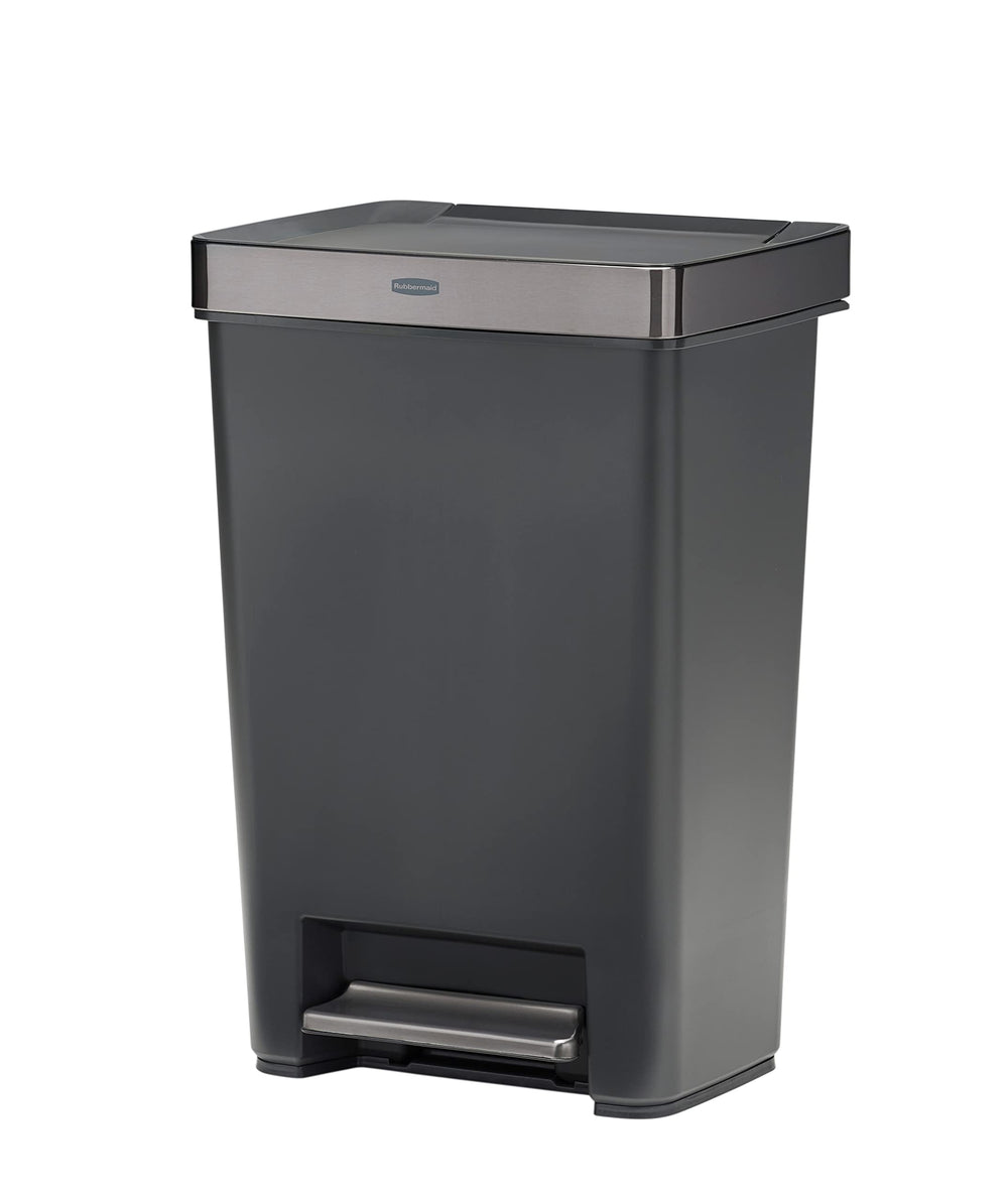 Rubbermaid front view showing charcoal finish and sleek profile for modern kitchens