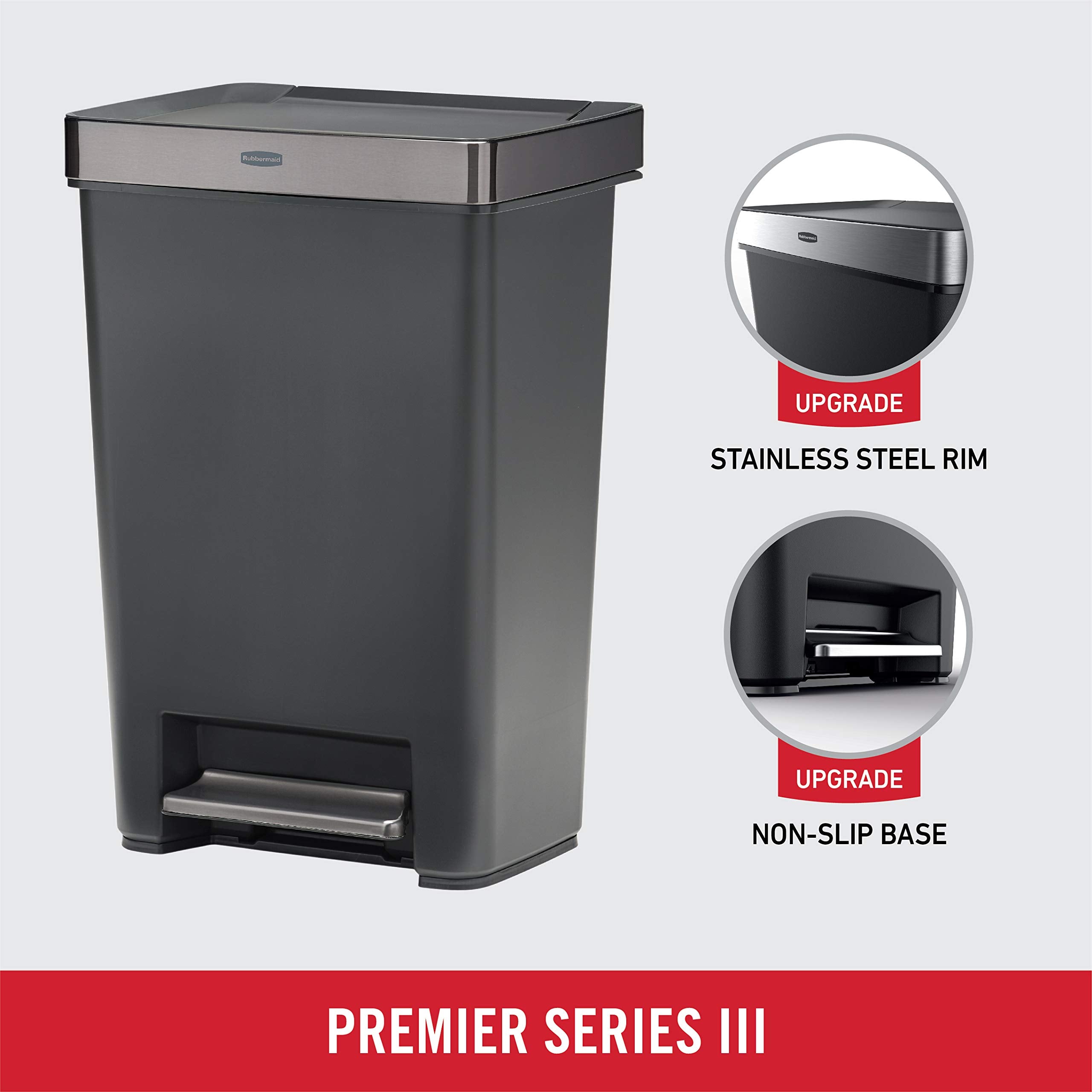 Rubbermaid closeup of foot pedal highlighting hands-free convenience and durability