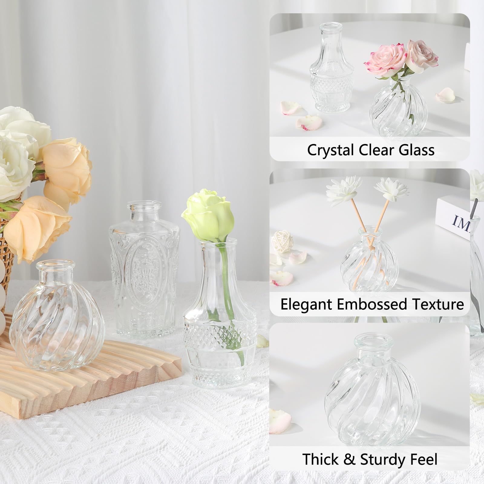 RUCKAE grouped vases as centerpiece demonstrating cohesive event styling