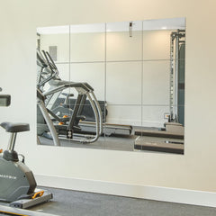 Ruomeng front view of 12-pack mirror tiles showing clean frameless look and flexibility