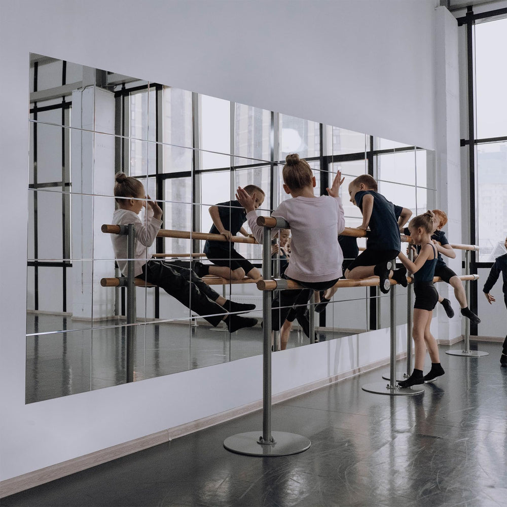 Ruomeng lifestyle image of tiles in dance studio creating modular full-length mirror effect