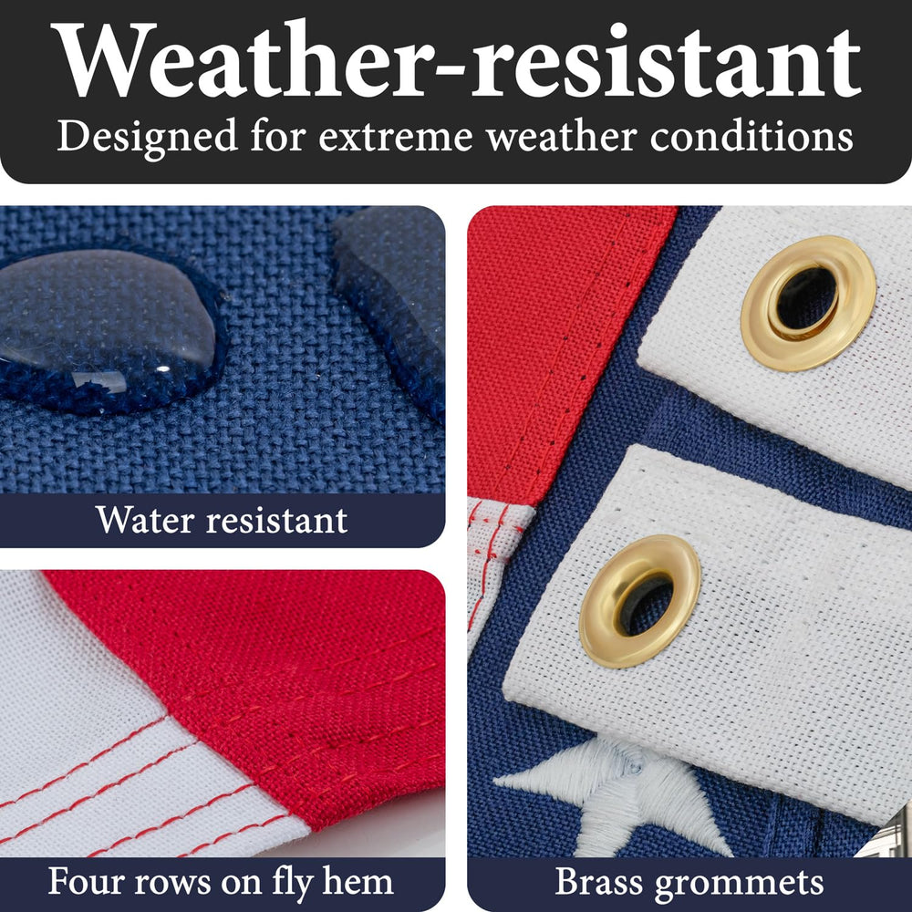 Rushmore Rose USA grommet and hem detail, sturdy mounting for wind resistance