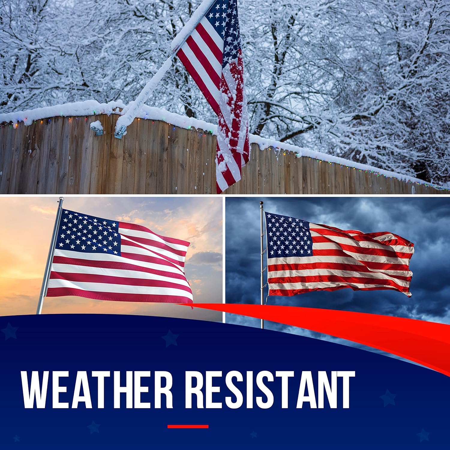 Rushmore Rose USA flag on outdoor pole showing wind-resistant design