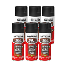 Rust-Oleum can front view showing product branding and flat-black finish benefit
