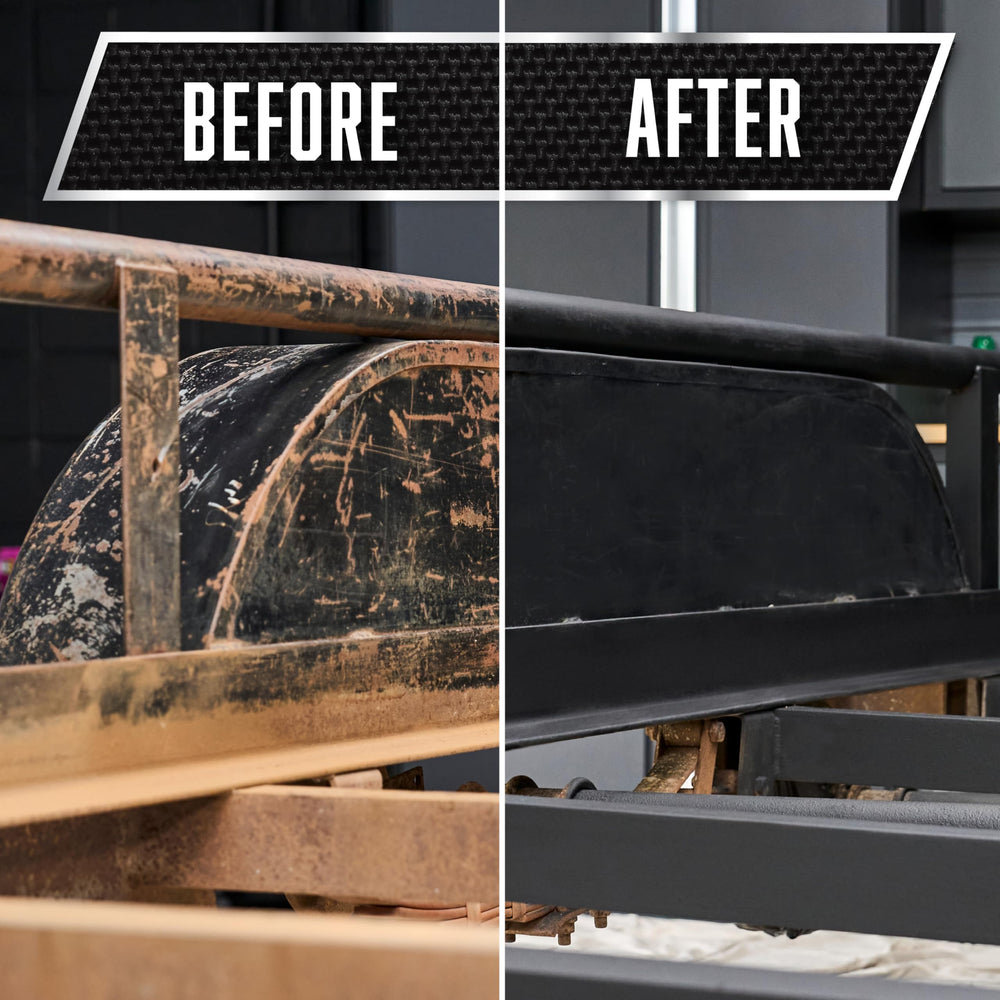 Rust-Oleum being sprayed on a rusty gate showing easy on-site restoration benefit
