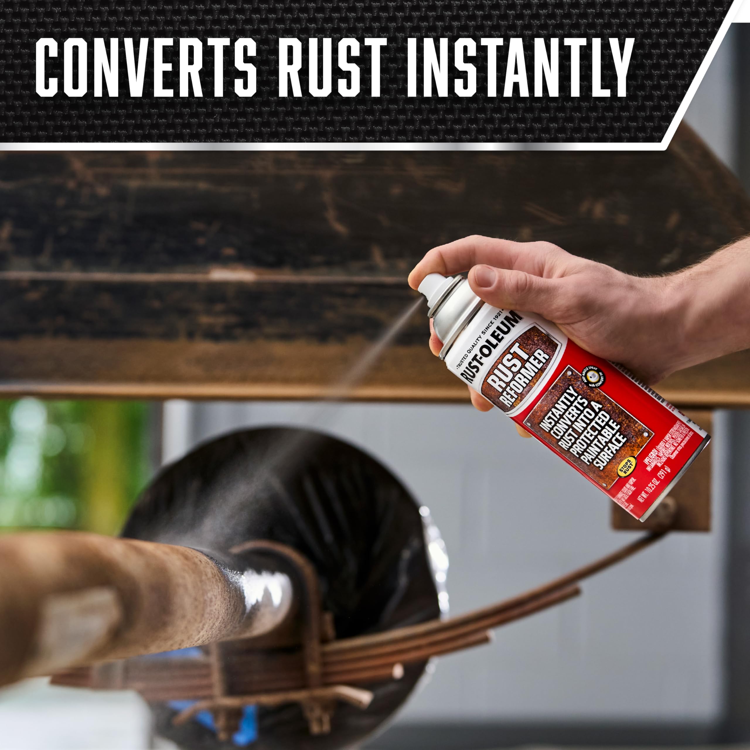 Rust-Oleum spraying any-angle demonstrating upside-down coverage on metal
