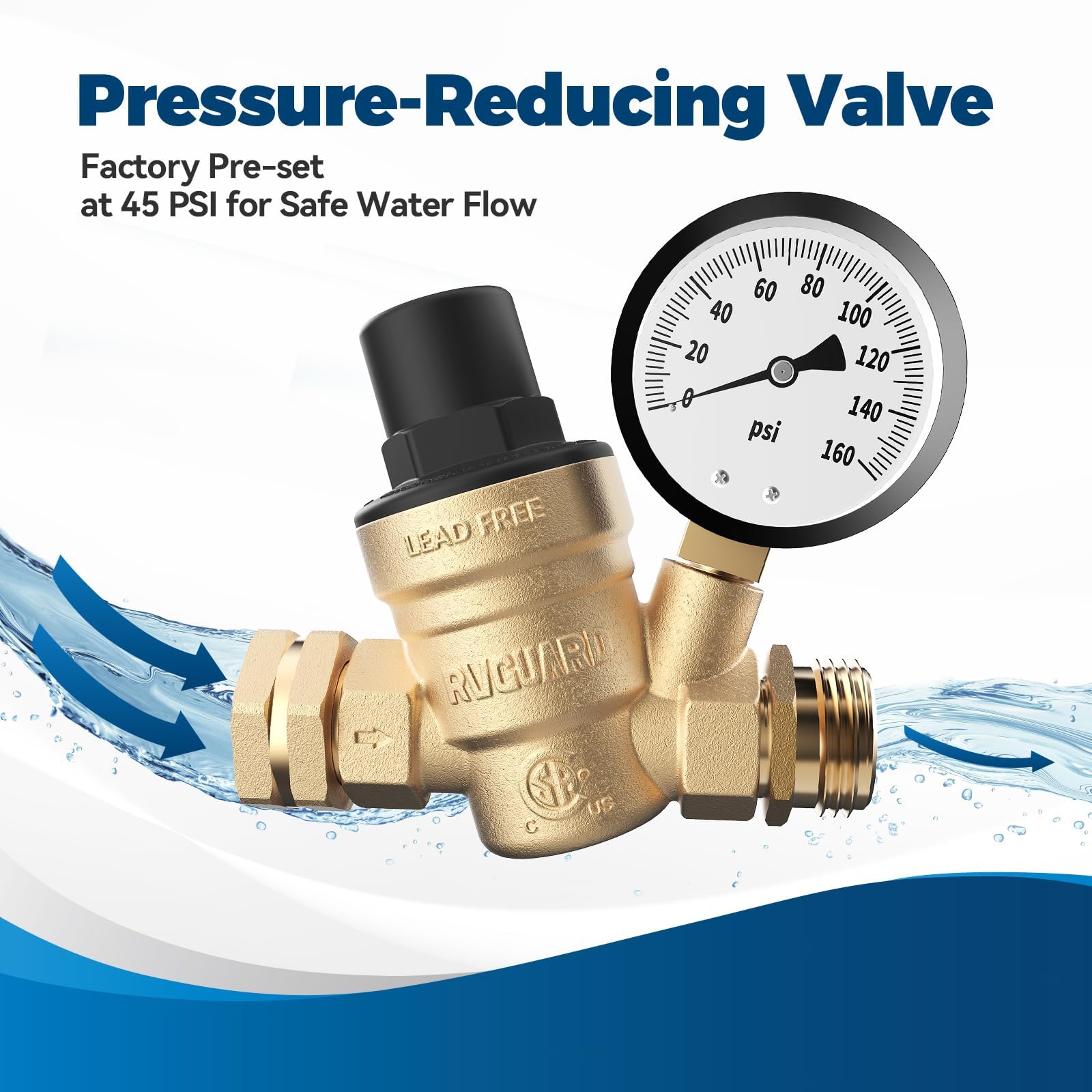 RVGUARD closeup of pressure gauge for accurate outlet PSI monitoring benefit