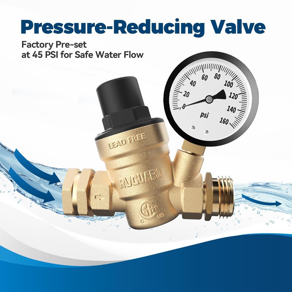 RVGUARD closeup of pressure gauge for accurate outlet PSI monitoring benefit