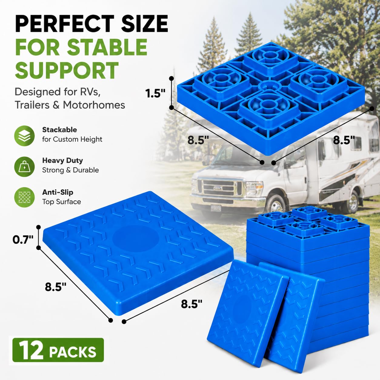 RVMATE close-up of interlocking pattern providing stable, slip-resistant stacks