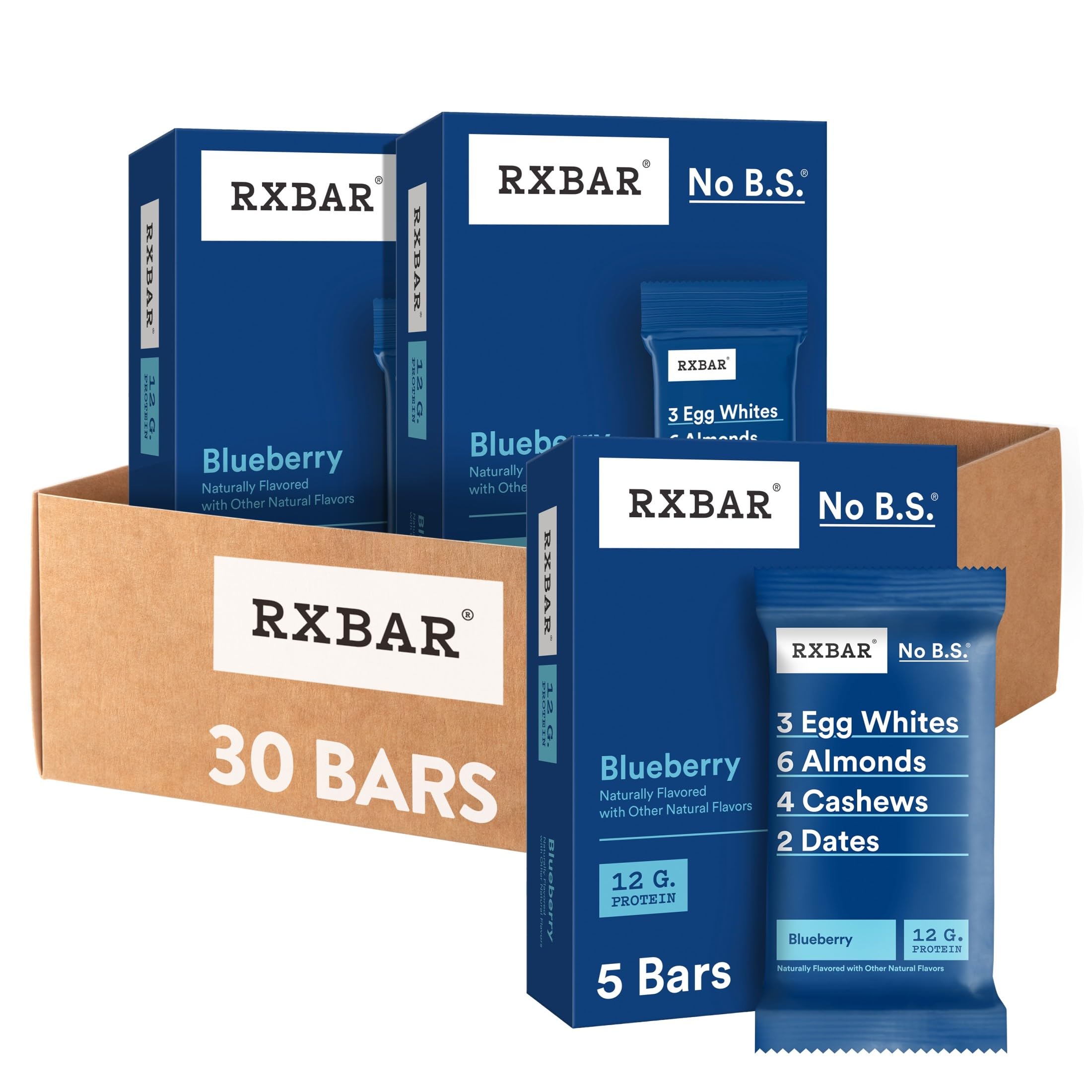 RXBAR blueberry front packaging showing brand and count for easy grab-and-go