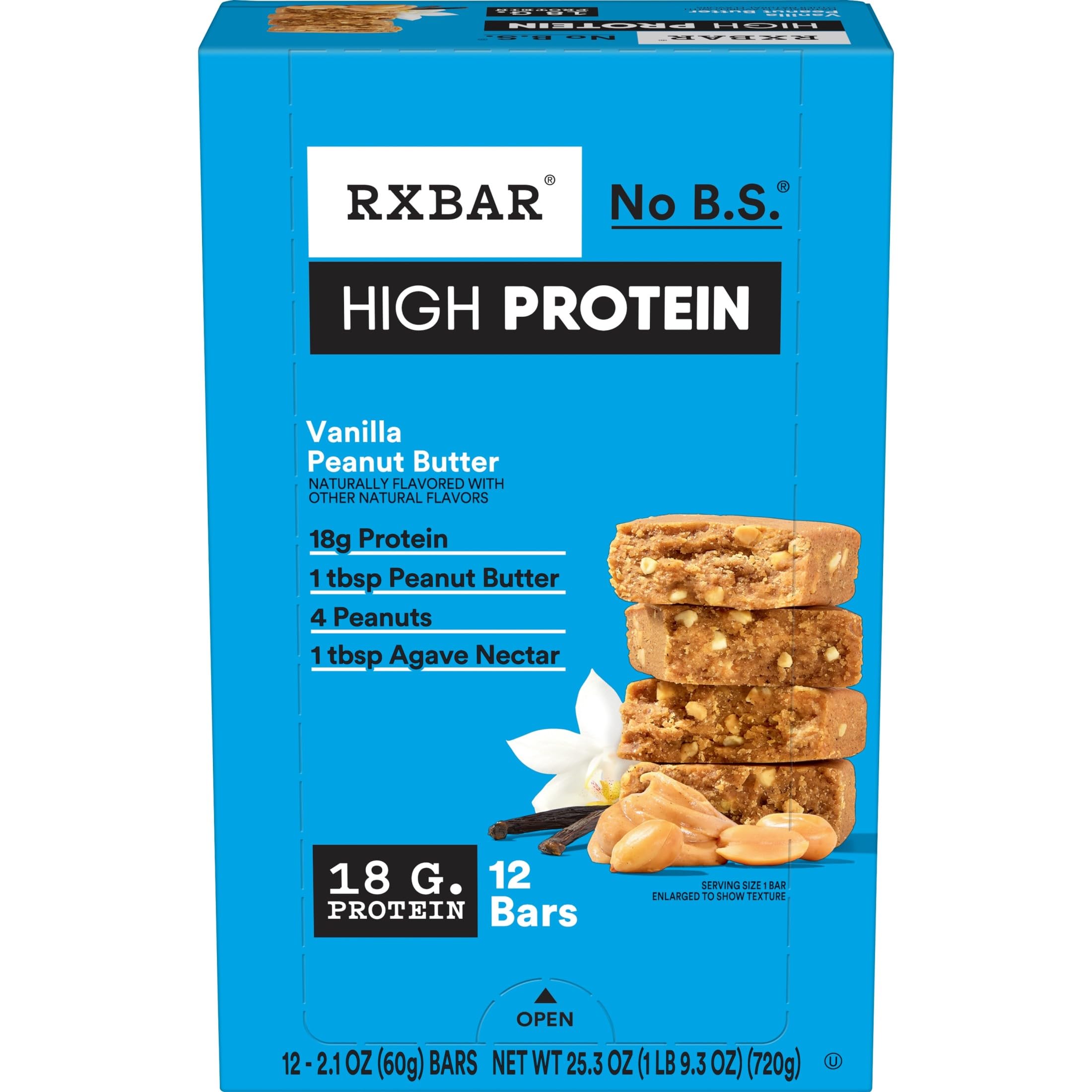 RXBAR front box packaging shows product and benefits for quick identification