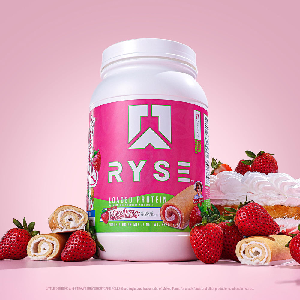 RYSE Up Supplements label and nutrition panel displaying protein and ingredient highlights