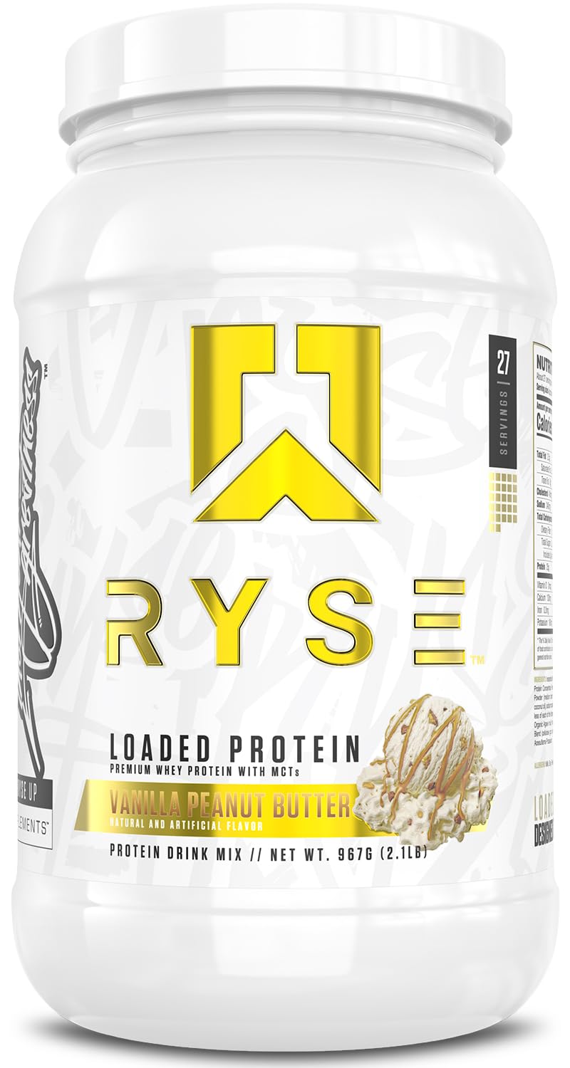 RYSE Up Supplements tub front view showing label and 27 servings benefit