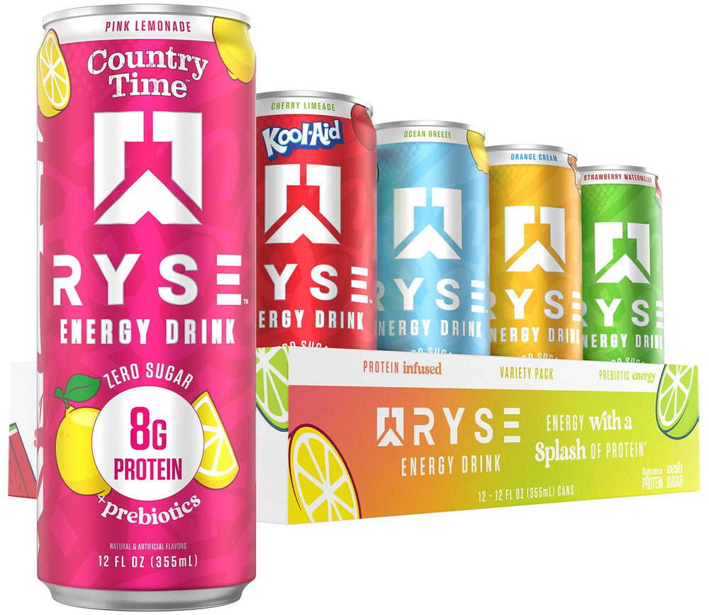 RYSE Up Supplements variety pack front view showing flavors and benefits