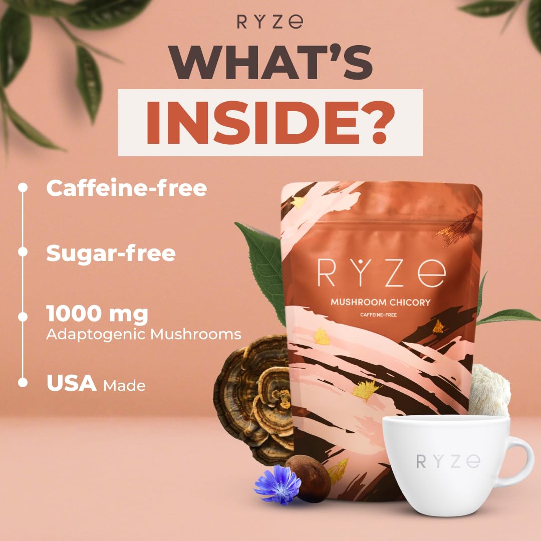 RYZE SUPERFOODS steaming cup in hand demonstrating comfort without caffeine