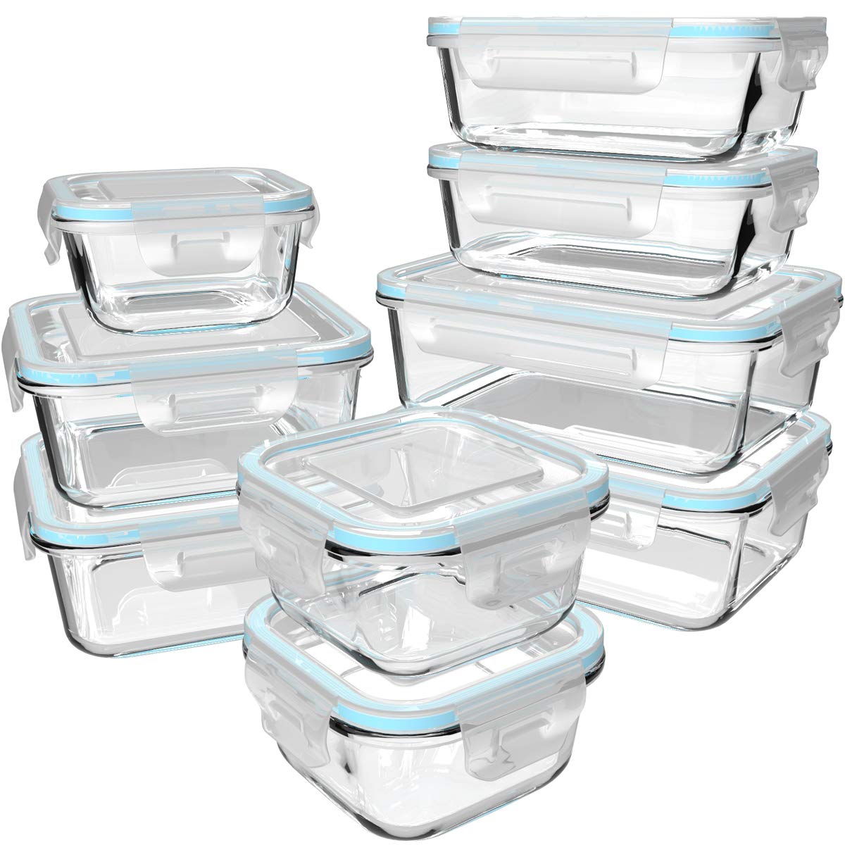 S SALIENT front view of glass container set showing clear bodies and lids, ideal for visible storage