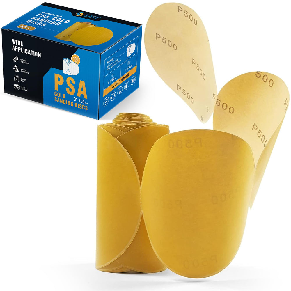 S SATC front packaging showing 100-piece 6-inch discs for long-lasting sanding
