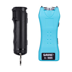 SABRE front packaging showing pepper spray and stun gun, highlights readiness