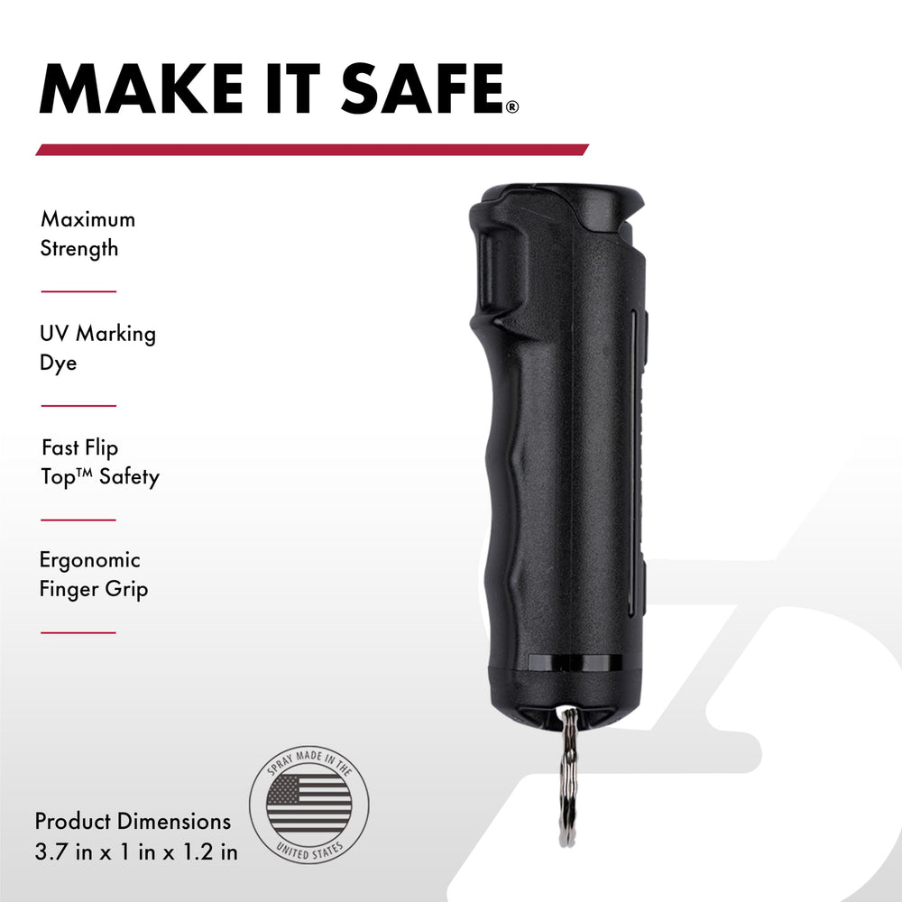 SABRE pepper spray Fast Flip Top close-up showing quick one‑hand deployment