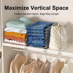 Saccik dividers on closet shelf holding purses for neat visible storage benefit