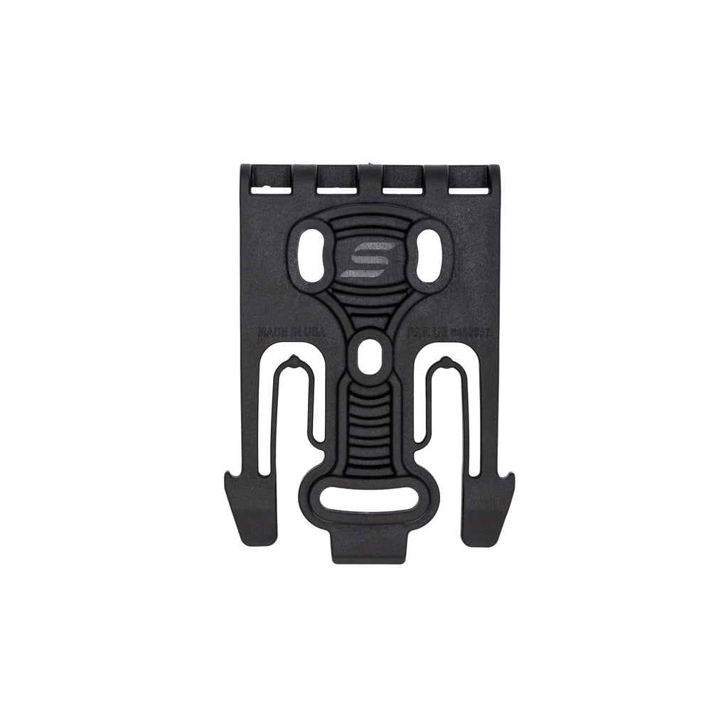 Safariland belt mounted in use demonstrating quick transfer benefit and ergonomic position