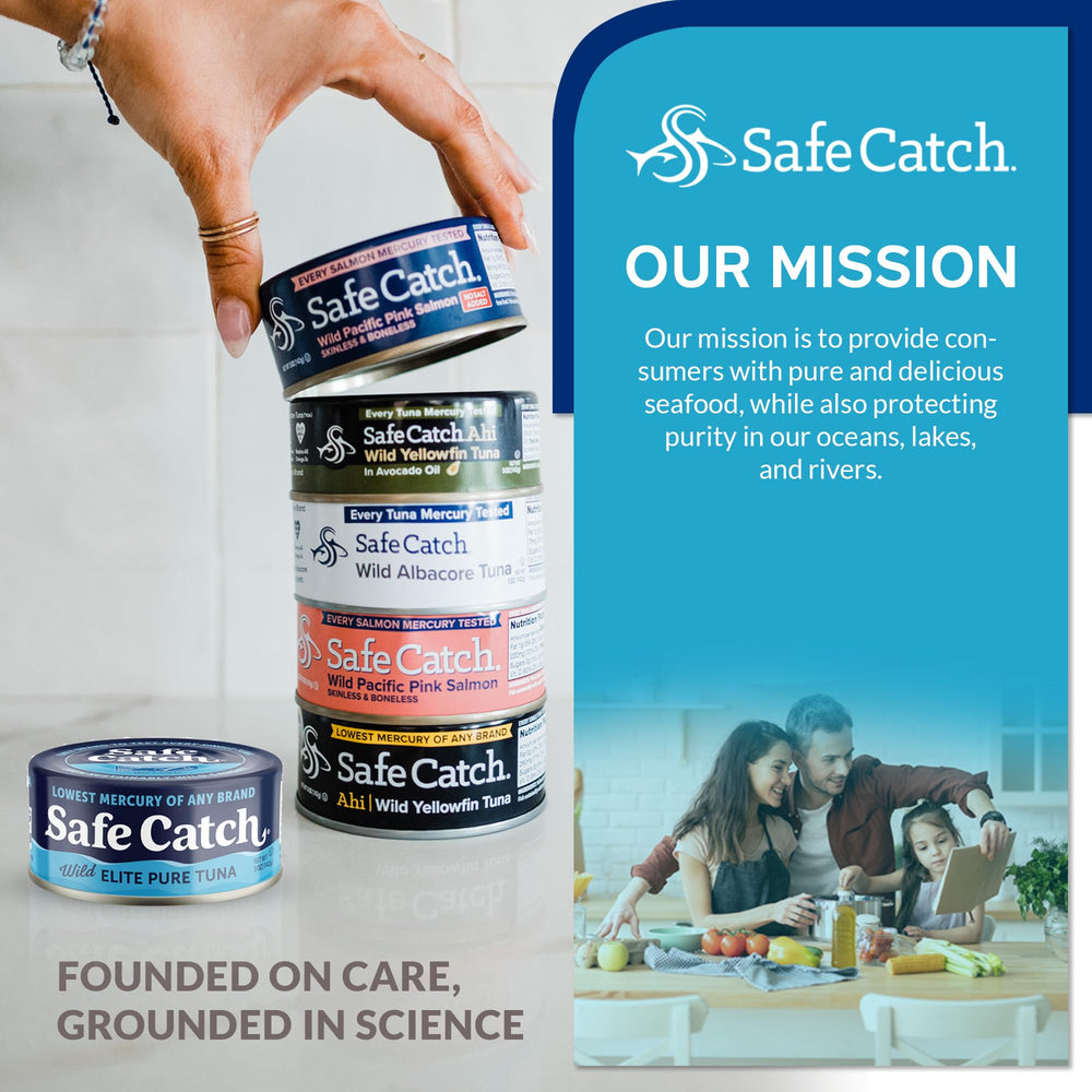Safe Catch six-pack boxed showing pantry-ready convenience benefit