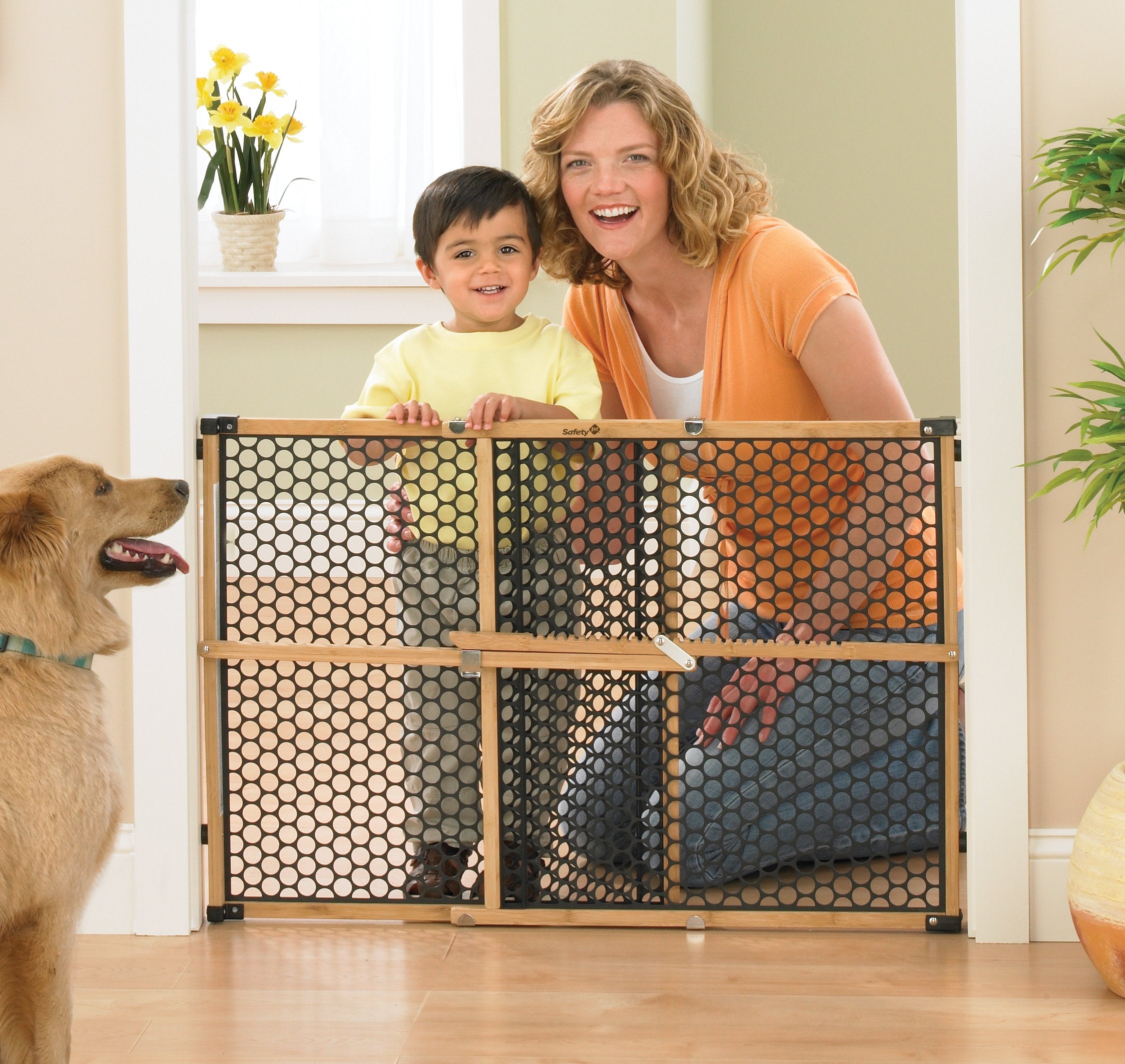 Safety 1st gate folded flat to store illustrating compact storage benefit