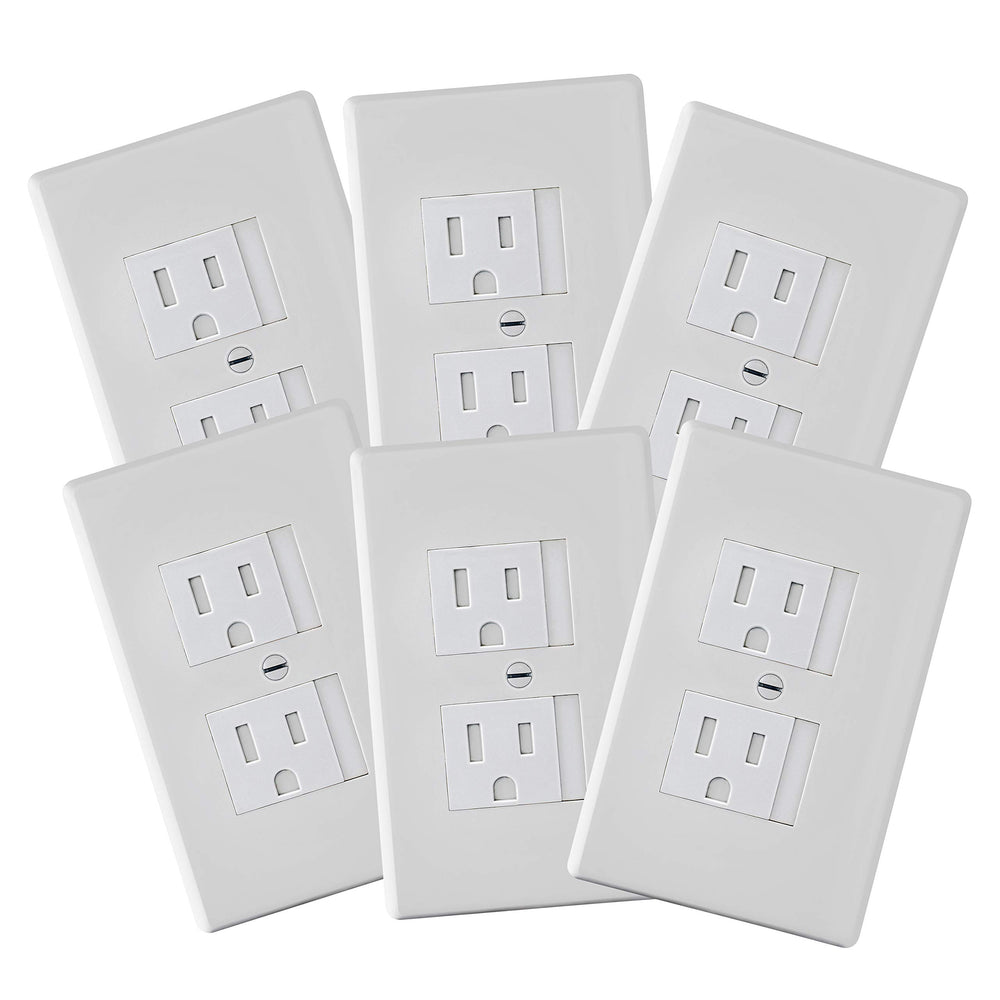 Safety Innovations front view of white self-closing outlet cover showing clean fit and safety
