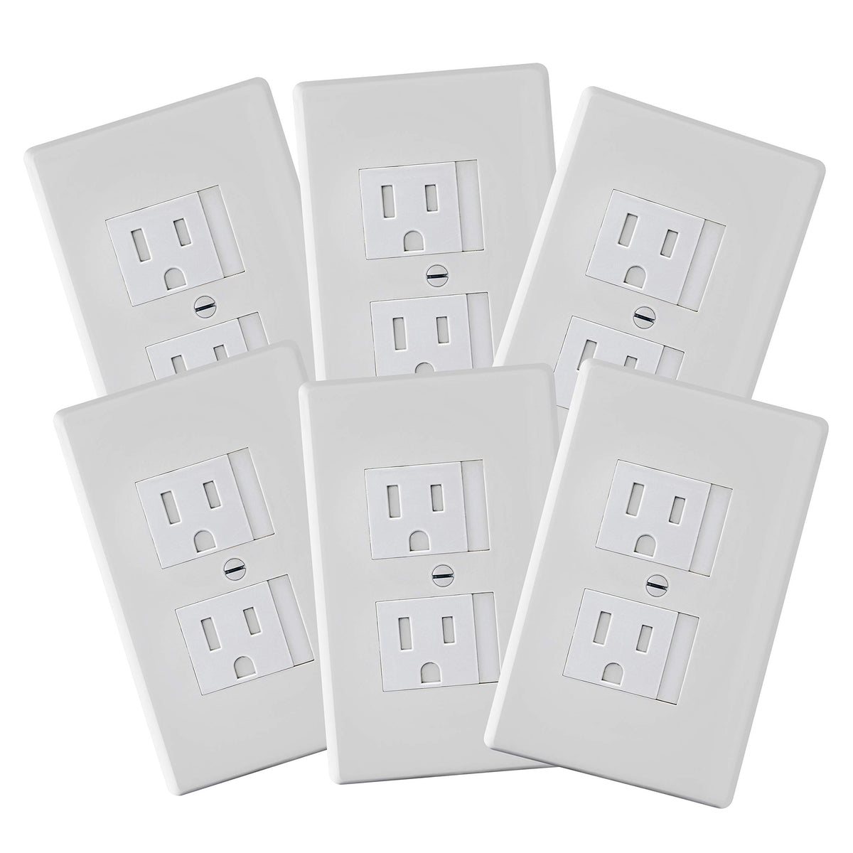 Safety Innovations front view of white self-closing outlet cover showing clean fit and safety